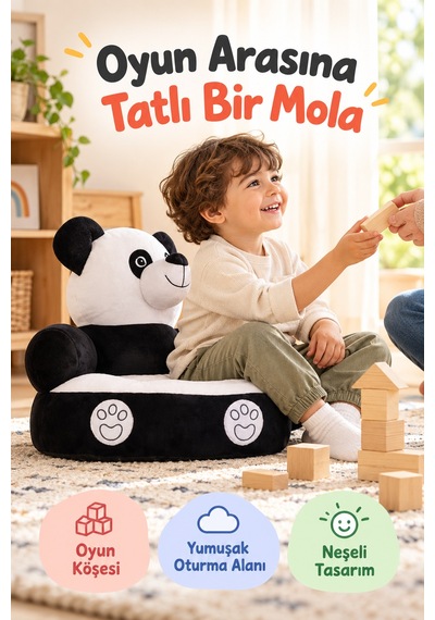 Panda Peluş Minder 45 Cm Siyah Beyaz Çocuk Koltuğu Yumuşak Oturma Minderi Oyun Ve Kitap Köşesi Evde Çok Renkli