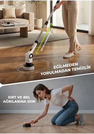 Ef-17 Şarjlı Temizlik Fırçası 3 Kademeli, 7 Başlıklı Fonksiyonel Temizlik Seti