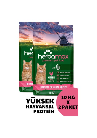 Herbamax Kitten Tavuklu ve Pirinçli Yavru Kedi Maması 2 x 10 KG