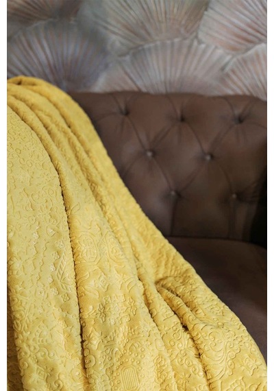 Elart Embos Battaniye Etnik Desen Çift Kişilik Hardal 220X240Cm-Hardal-Çift Kişilik Hardal