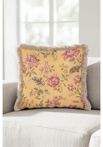 Çiçek Desen Vintage Saçaklı Yastık Kılıfı-romantik Bahar Country Pembe Vizon Püsküllü Kırlent Kılıfı Bordo