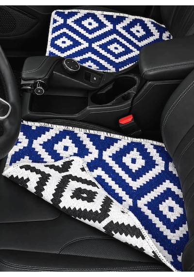 Efe Minder Oto Koltuk Kilim Seti - 3 Parça Takım - Çift Taraflı Mavi Beyaz-siyah Beyaz 1