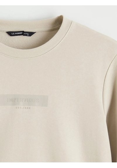 Lc Waikiki Bej Bisiklet Yaka Baskılı Erkek Sweatshirt