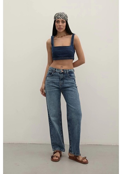 Premium Mide Blue Mom Fit Jeans Mide Blue