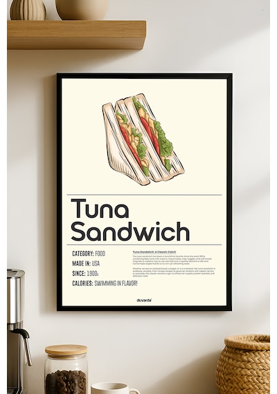 Tuna Sandwich Ahşap Çerçeveli Poster, Dekoratif Mutfak Duvar Tablosu