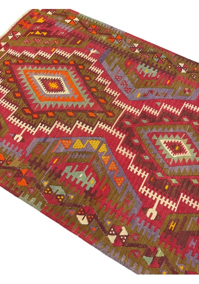 El Dokuması Antika Avşar Kilimi 98x146 Kök Boya %100 Yün İnce Kilim Renkli