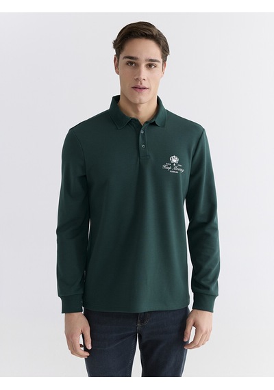 Lcwaıkıkı Classic Yeşil Polo Yaka Baskılı Erkek Sweatshirt
