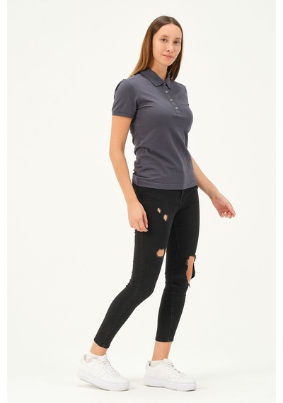 Msw Kadın Kısa Kollu Regular Fit Polo Yaka T-shirt Füme