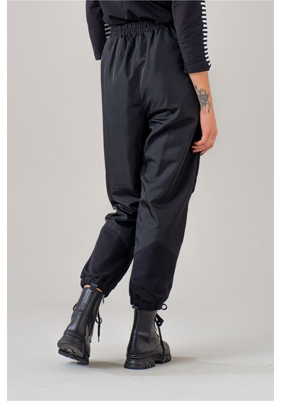 Bold & Young Kadın Siyah Polyamid Karışımlı Beli Lastikli Paça Lastikli Paraşüt Pantolon Siyah