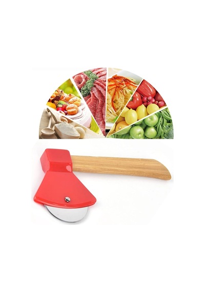 Pizza Kesici - Balta Tasarımlı - Ahşap Saplı - Paslanmaz Çelik Bıçaklı Çok Renkli