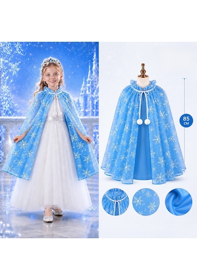 SKYGO Kar Tanesi Desenli Mavi Elsa Pelerini - Astarlı Frozen Pelerini 85 Cm Pop Çok Renkli