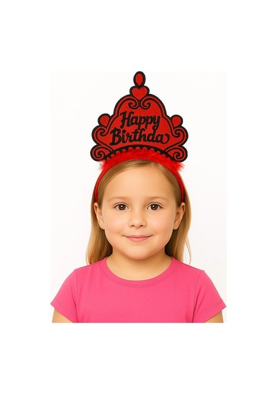 Kırmızı Happy Birthday Prenses Tacı Doğum Günü Taç Aksesuarı Çocuk