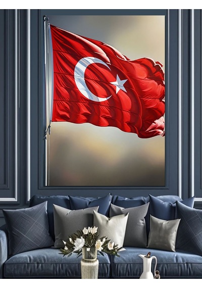 Ahşap Tablo Türk Bayrağı Dalgalanan Resim