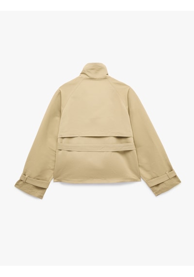 Koton Gabardin Kemerli Cepli Dik Yaka Reglan Kollu Kruvaze Trençkot Bej 7wak00234ew Ekru