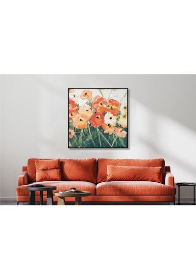 Yağlı Boya Dokulu Tablo Modern Gelincikler Siyah Çerçeveli U02011-178866