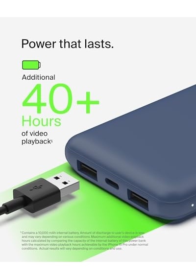 10000 Mah Powerbank, 15w Usb-c & 12w 2xusb-a Girişli, Kompakt Dizayn, Kablo Dahil, Mavi