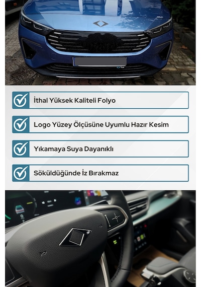 Togg T10f Sedan Uyumlu Amblem Kaplama Sticker Set Parlak Siyah