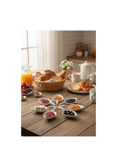 6 Lı Porselen Yaprak Lokumluk, Reçellik Ve Sosluk 10,5x5x2,5 Cm Şık Sunum Beyaz - 758389717 Beyaz