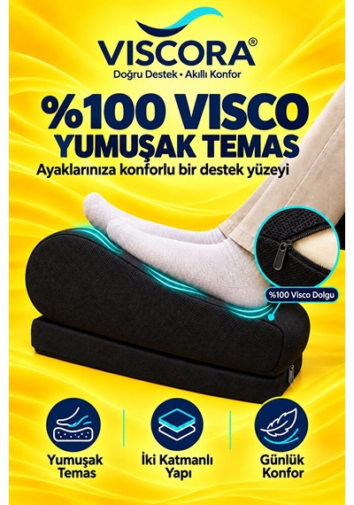 Ayak Destek Pedi Masa Altı, Ofis Ve Ev İçin Visco İki Katmanlı Kaymaz Ayak Minderi Siyah