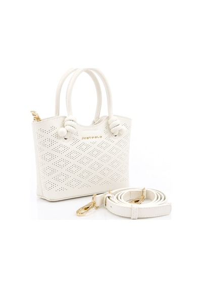 Just Polo Elite İthal Kadın Beyaz Mini El Ve Omuz Çantası Gold Detaylı Ebatlar Eni 21 Cm Boyu 14 Cm