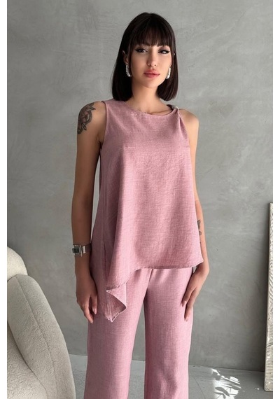 By Saygı Kadın Toka Detaylı Eteği Asimetrik Bluz Beli Lastikli Cepli Palazzo Pantolon Keten 2'li Takım Pudra By Saygı Kadın Toka Detaylı Eteği Asimetrik Bluz Beli Lastikli Cepli Palazzo Pantolon Keten 2'li Takım Pudra
