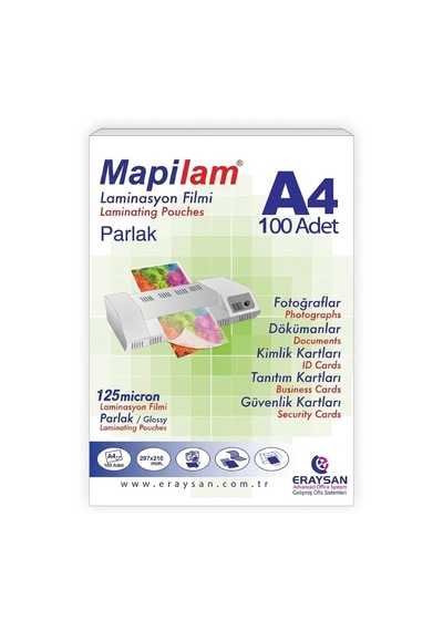 Mapilam Laminasyon Filmi 125 Mikron A4 100'lü Paket Parlak