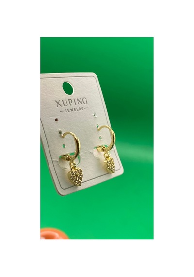 Xuping Altın Renginde Kalp Detaylı Sallantılı Halka Küpe