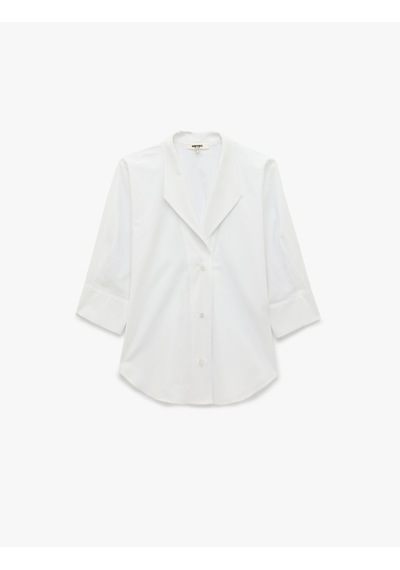 Koton Poplin Kumaş Düğmeli Devrik Yaka 3/4 Kollu Oversize Gömlek Kırık Beyaz 6sak60549uw Ekru Koton Poplin Kumaş Düğmeli Devrik Yaka 3/4 Kollu Oversize Gömlek Kırık Beyaz 6sak60549uw Ekru