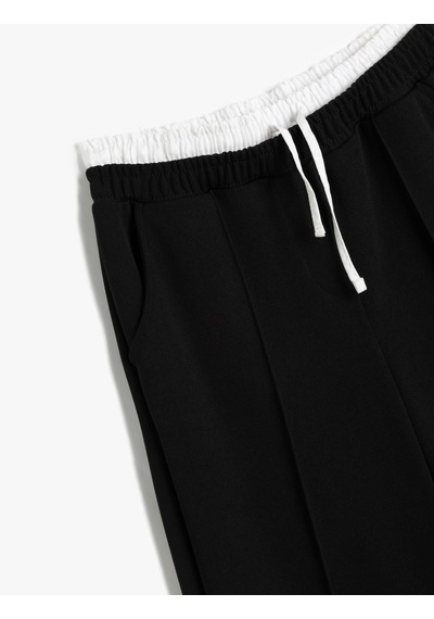 Koton Basic Bol Paça Pantolon Cepli Çift Bel Detaylı Siyah 5wkg40234ak Siyah