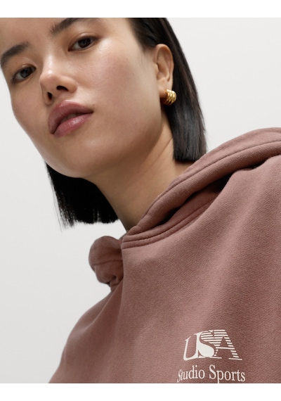 Marks & Spencer Saf Pamuk Grafik Baskılı Kapüşonlu Sweatshirt T41003216C Kahverengi