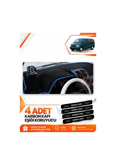 Mercedes Vıto W638 1996-2003 Uyumlu Ön Torpido Koruma Kılıfı Halısı Örtüsü - Siyah Mavi