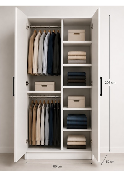 Gani Home Selen 2 Kapaklı Gardırop M-3 Modern Elbise Dolabı Suntalam