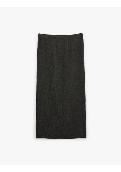 Koton Bürümcük Kumaş Slim Fit Fiyonk Detaylı Midi Etek Antrasit 6sak10209ek