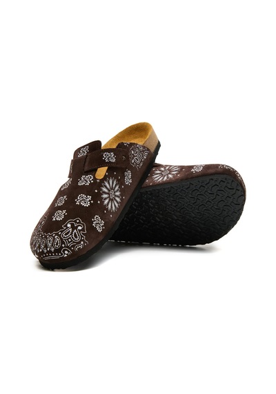 Comfortfusse Folk Capri - Erkek Ortopedik Deri Sabo Terlik Kahverengi Süet Deri