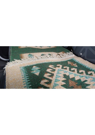 Reversible Oto Koltuk Kilim Seti 3 Parça Makine Dokuma Akrilik & Polyester Saçaklı - Yeşil