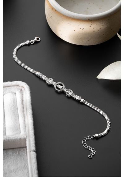Çekirdekjewelry Işıltılı Zirkon Taşlı 925 Ayar Gümüş Şık Bileklik Gri