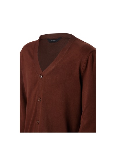 Tudors Erkek Slim Fit Düğmeli Düz Pamuklu Kahverengi Hırka-32621 Kahverengi