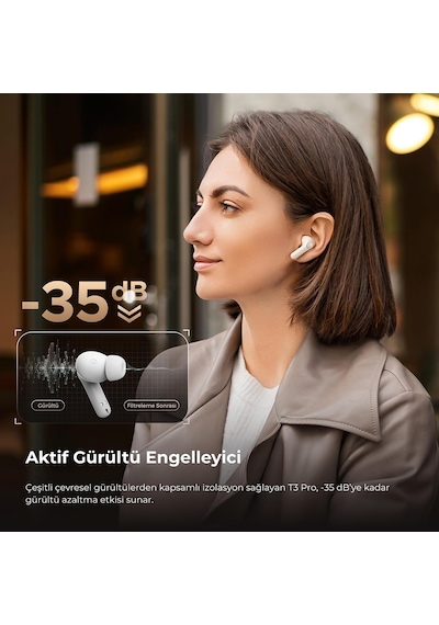 T3 Pro Anc Tws Bluetooth 5.4 Kablosuz Kulak İçi Kulaklık Beyaz
