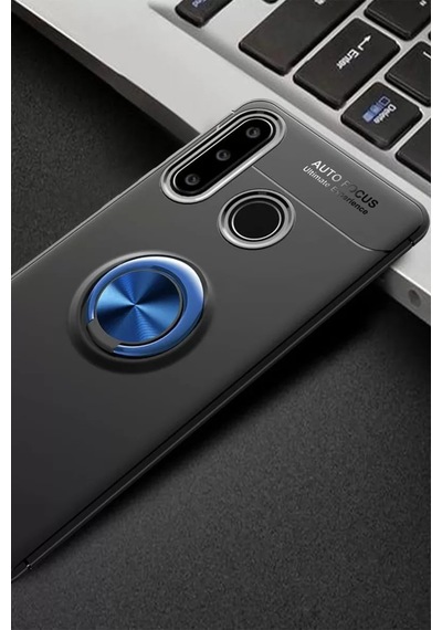 Newface Huawei Y6p Kılıf Range Yüzüklü Silikon - Siyah-mavi
