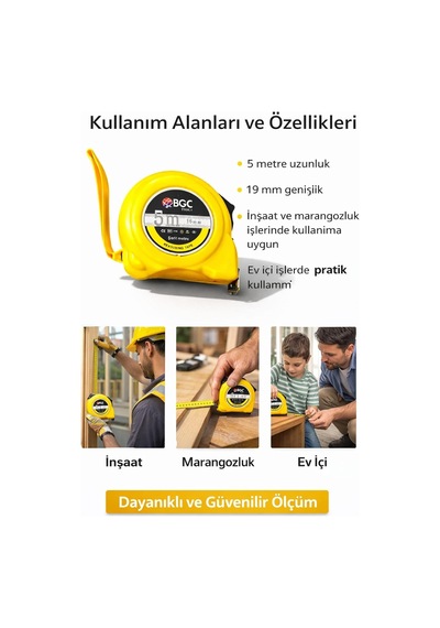 Tr Profesyonel Şerit Metre Ölçüm Bandı, Dayanıklı Gövde, Hassas Ölçüm, Ev Ve Atölye Kullanımı İçin,şeri Genel