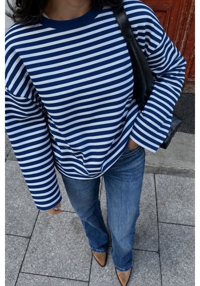 Hiccup Bıpantolon Kadın Oversize Çizgili Bisiklet Yaka Sweatshirt Çok Renkli 07