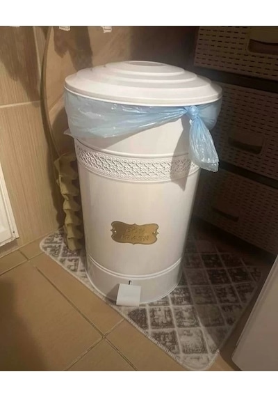 Pedallı Metal Galvaniz Mutfak Banyo Kapaklı Çöp Kovası 30 Lt Bey Beyaz