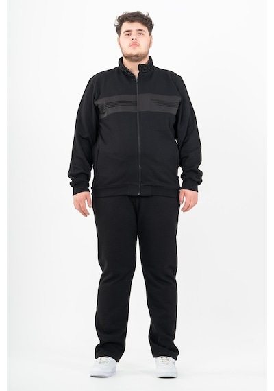 Maraton Sportswear Büyük Beden Erkek Dik Yaka Düz Paça Uzun Kol Basic Siyah-Siyah Eşofman Takımı 22436-Siyah-Siyah