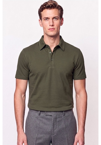 Efor Slim Fit Pamuklu Kıvrılmaz Polo Yaka Haki Tişört Ts 928