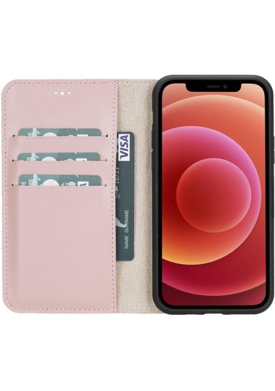 Plm Apple İphone 11 Pro Uyumlu Deri Cüzdanlı Kılıf Pembe Acı Kahverengi