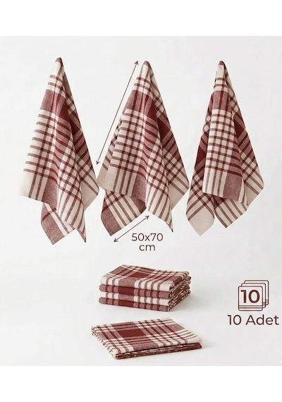 Leke Bırakmayan Yüksek Emici 10'lu Pamuk Mutfak Kurulama Bezi & Peçetesi 50x70 Cm - Bordo Çok Renkli