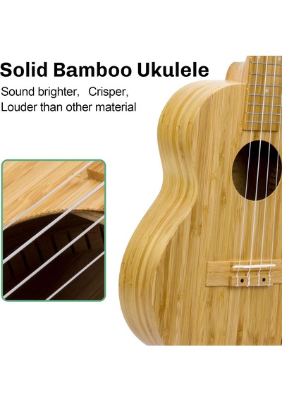 Aklot Akbc-23 Concert Boy Masif Bambo Ağacı Kaliteli Ukulele Ful Set Naturel