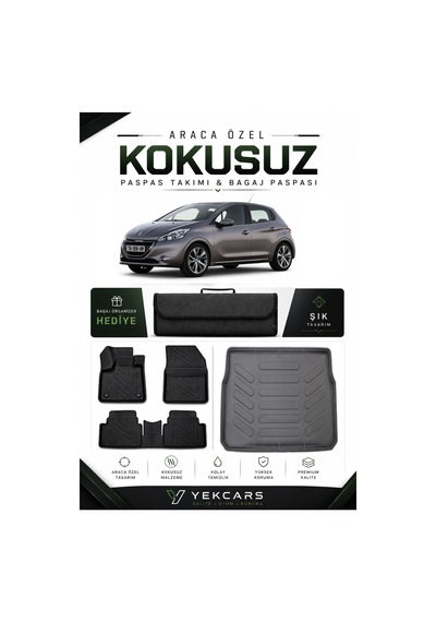 Peugeot 208 2012 Model Aracınıza Özel 4d Karbonlu Kauçuk Paspas Takımı Ve Bagaj Havuzu