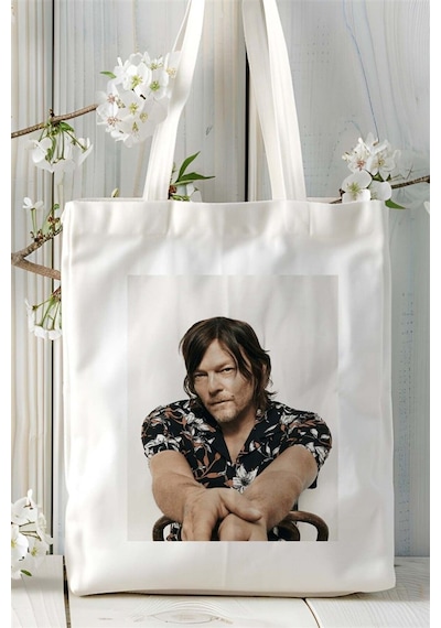 Art Hediye Norman Reedus Baskılı Bez Çanta Kişiye Özel Model 3 Çok Renkli