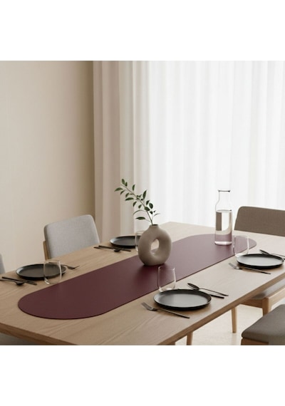 1 Adet Deri Runner-40x140 Cm-deri Masa Örtüsü Bordo